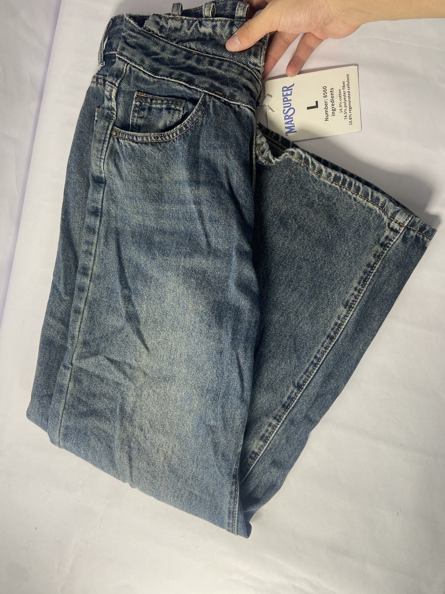 MARSUPER Pants Women's Jeans High Waisted Straight Leg Welt Pockets