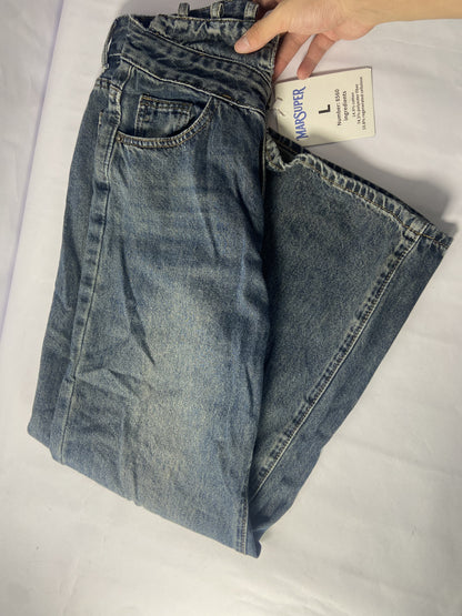 MARSUPER Pants Women's Jeans High Waisted Straight Leg Welt Pockets