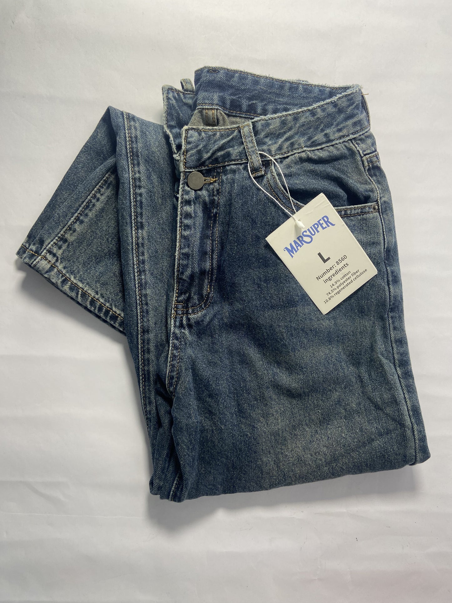 MARSUPER Pants Women's Jeans High Waisted Straight Leg Welt Pockets