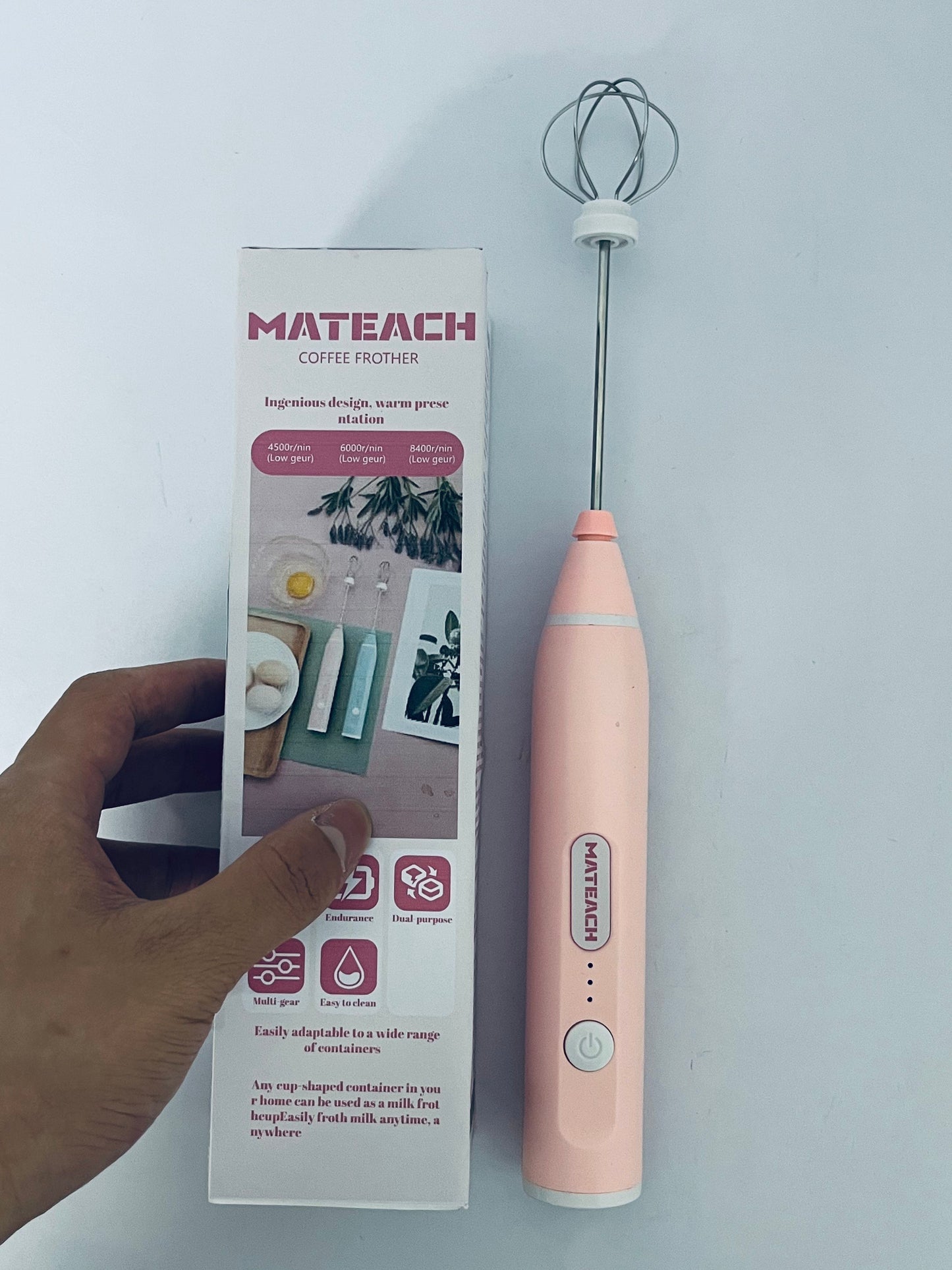 MATEACH Handheld,Cordless Electric Beater Whisk for Egg, Milk, Coffee and Baby Food,Strong Three Speed Adjustable