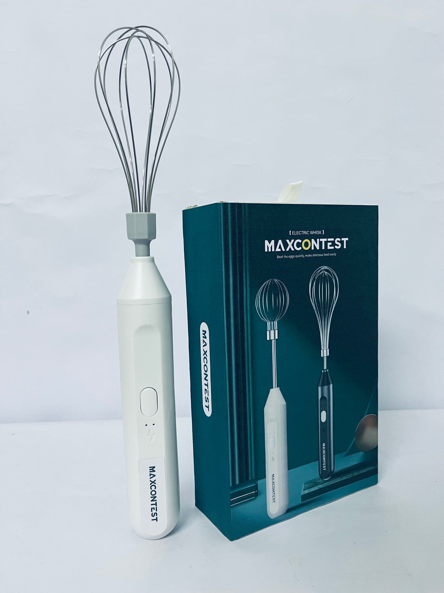 MAXCONTEST Cordless Hand Mixer, Foldable Design Handheld Electric Whisk with 3 Speed Modes, Hand Held Egg Beater with 2 Detachable Stir Whisks