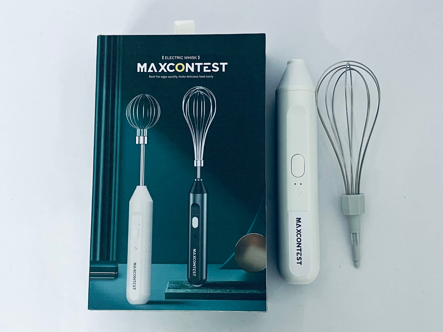 MAXCONTEST Cordless Hand Mixer, Foldable Design Handheld Electric Whisk with 3 Speed Modes, Hand Held Egg Beater with 2 Detachable Stir Whisks