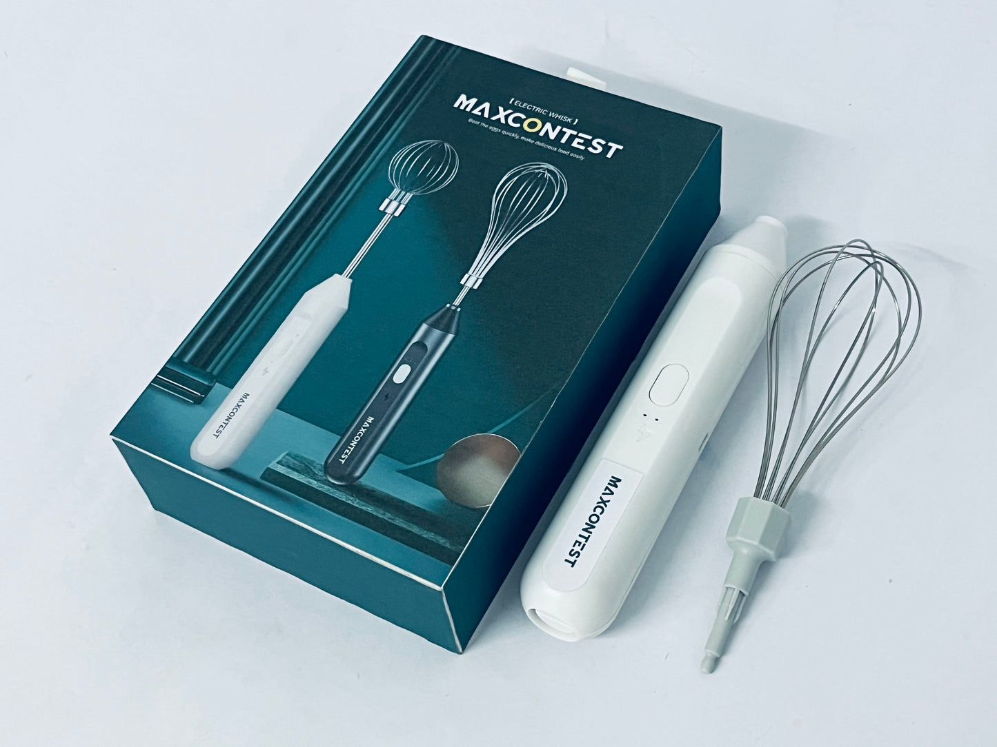 MAXCONTEST Cordless Hand Mixer, Foldable Design Handheld Electric Whisk with 3 Speed Modes, Hand Held Egg Beater with 2 Detachable Stir Whisks