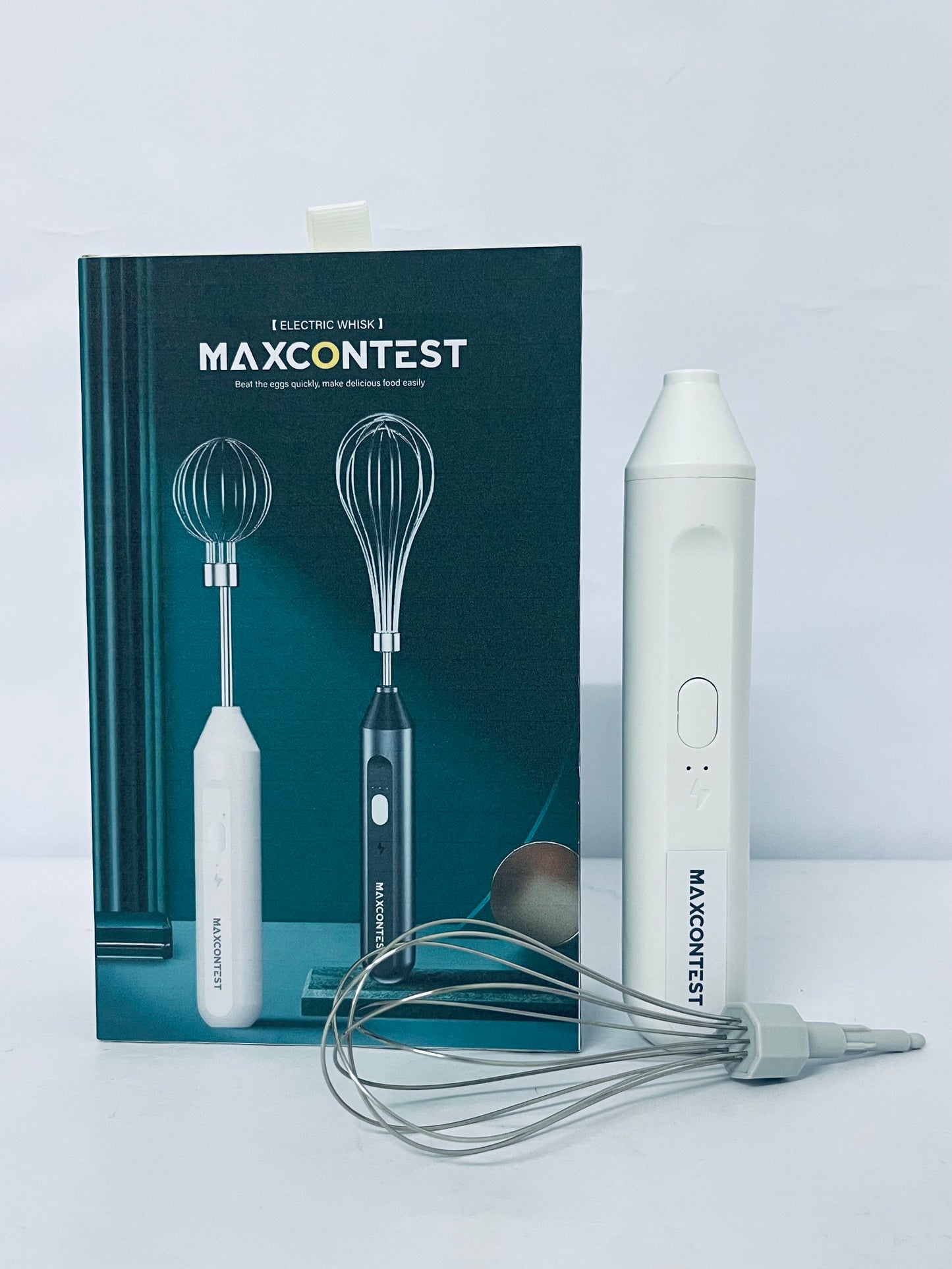 MAXCONTEST Cordless Hand Mixer, Foldable Design Handheld Electric Whisk with 3 Speed Modes, Hand Held Egg Beater with 2 Detachable Stir Whisks
