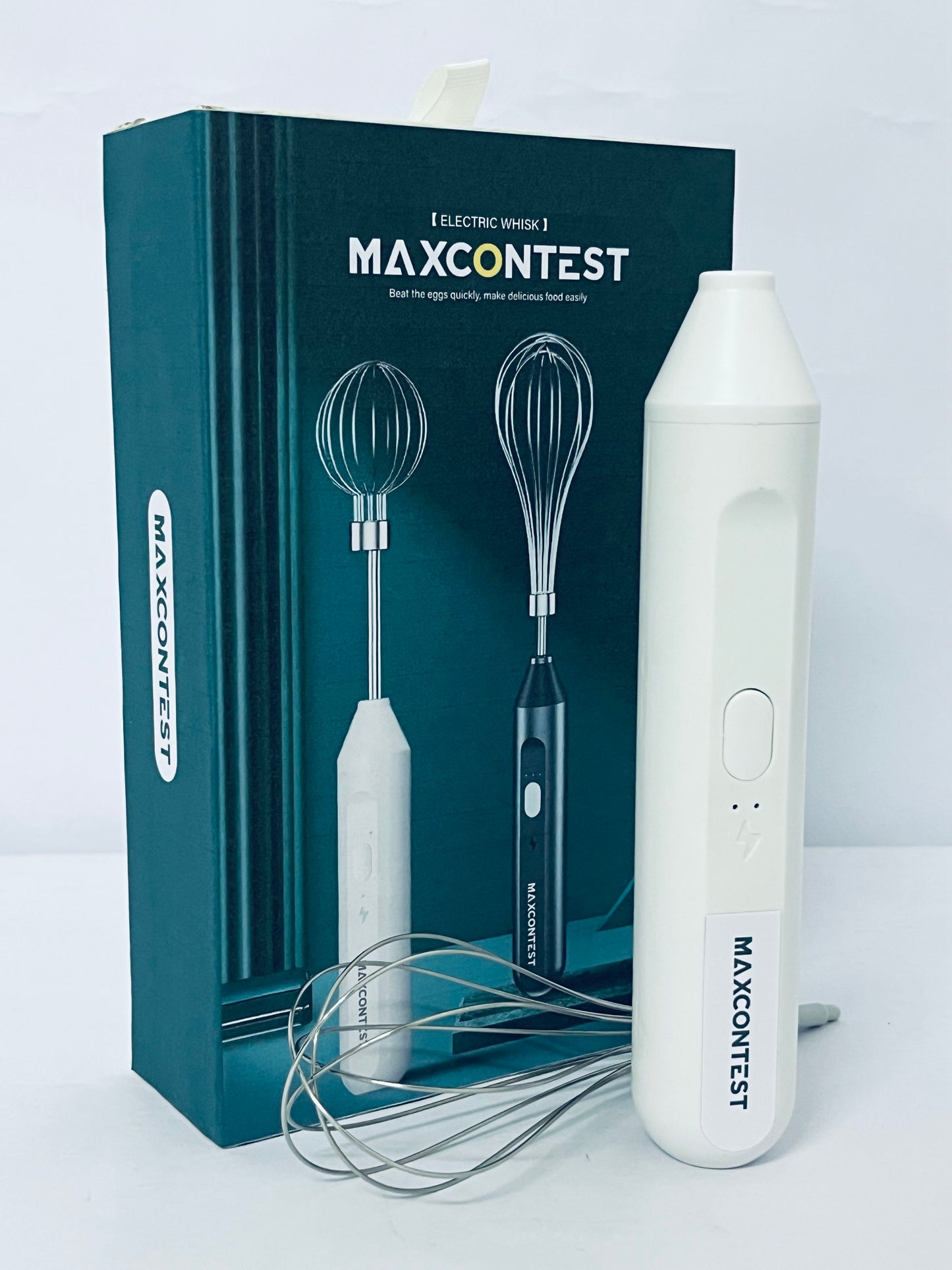 MAXCONTEST Cordless Hand Mixer, Foldable Design Handheld Electric Whisk with 3 Speed Modes, Hand Held Egg Beater with 2 Detachable Stir Whisks