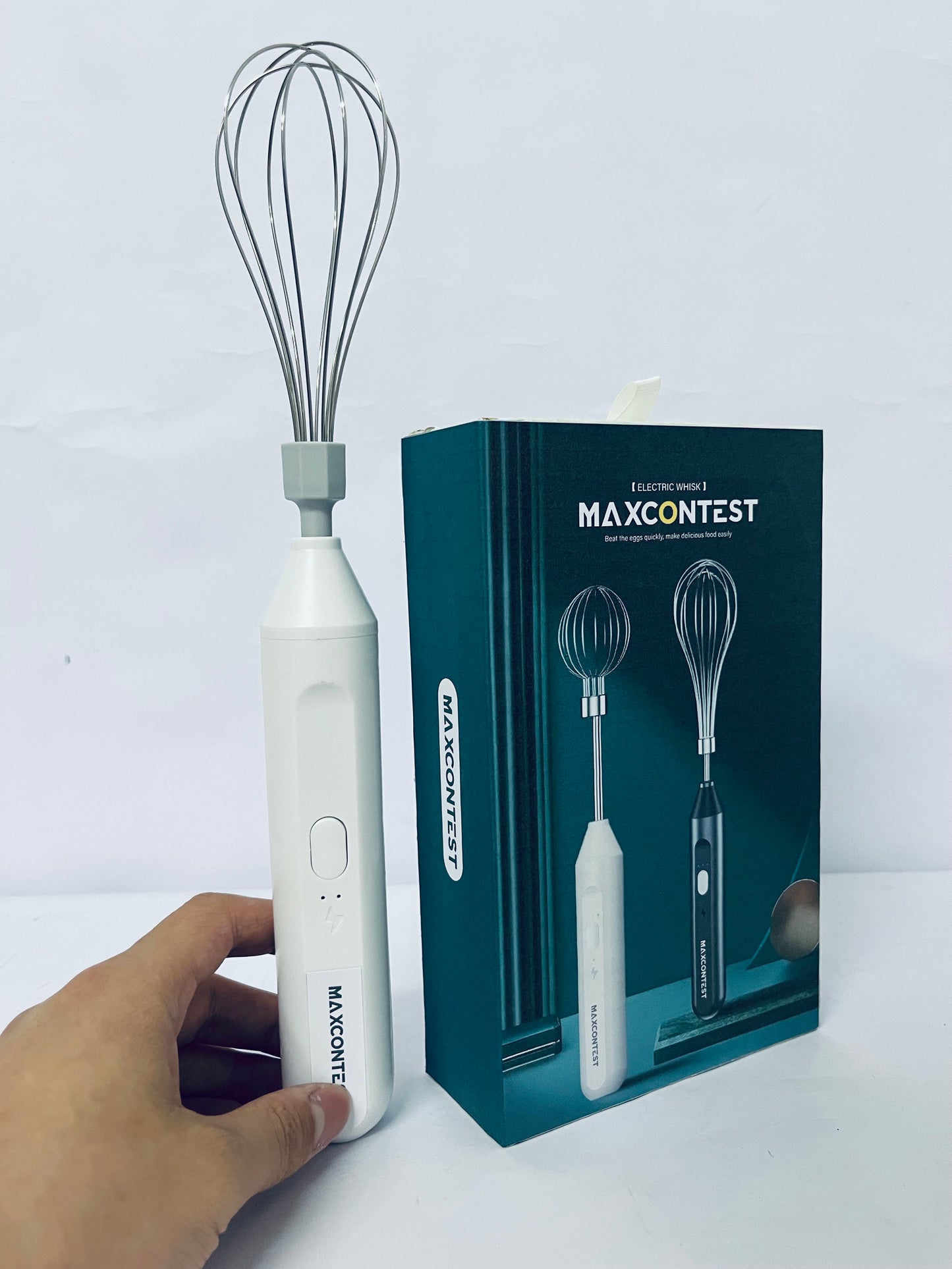 MAXCONTEST Cordless Hand Mixer, Foldable Design Handheld Electric Whisk with 3 Speed Modes, Hand Held Egg Beater with 2 Detachable Stir Whisks