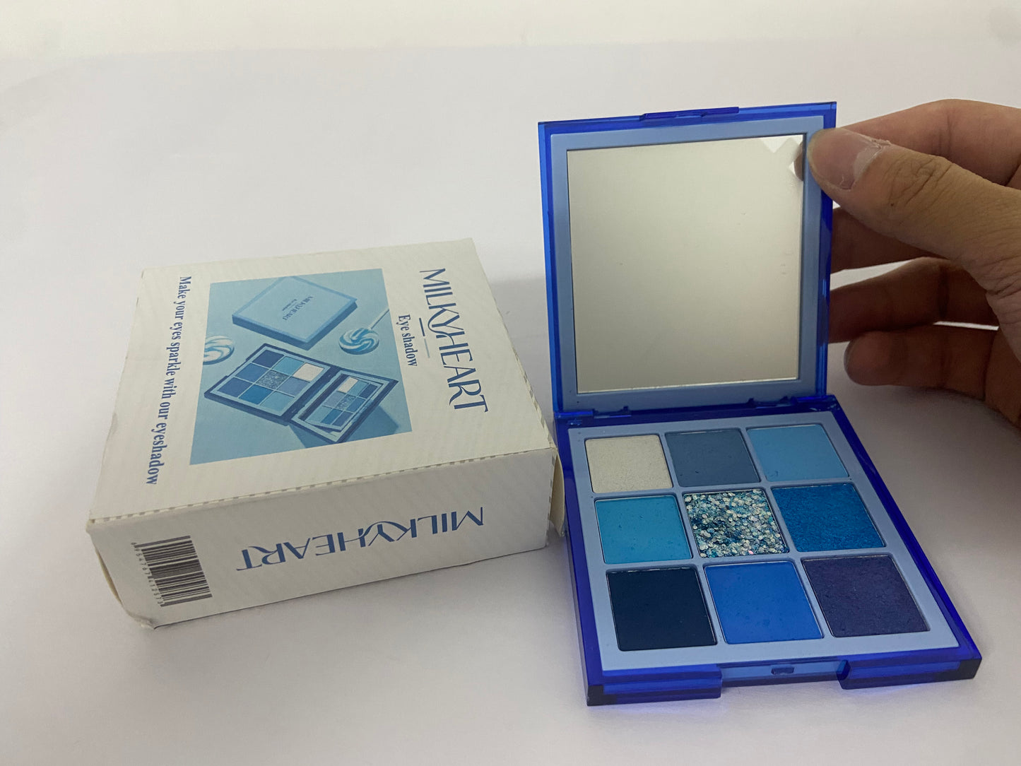 MLKYHEART Eyeshadow Palette 9 Colors Blue Eyeshadow Gemstone Shadow Palette Highly Pigmented Mattes Shimmers Powder Blendable Long Lasting Waterproof Makeup Palette