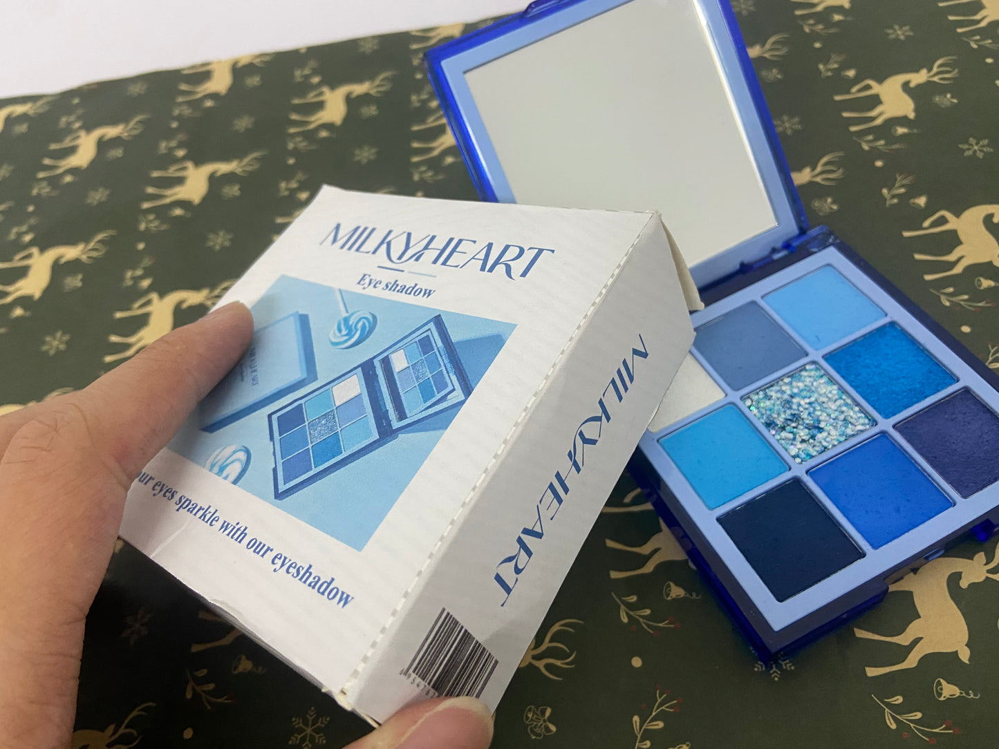 MLKYHEART Eyeshadow Palette 9 Colors Blue Eyeshadow Gemstone Shadow Palette Highly Pigmented Mattes Shimmers Powder Blendable Long Lasting Waterproof Makeup Palette