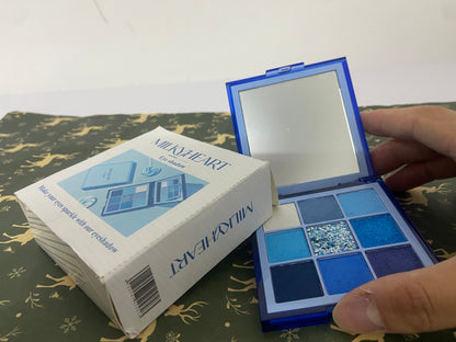 MLKYHEART Eyeshadow Palette 9 Colors Blue Eyeshadow Gemstone Shadow Palette Highly Pigmented Mattes Shimmers Powder Blendable Long Lasting Waterproof Makeup Palette