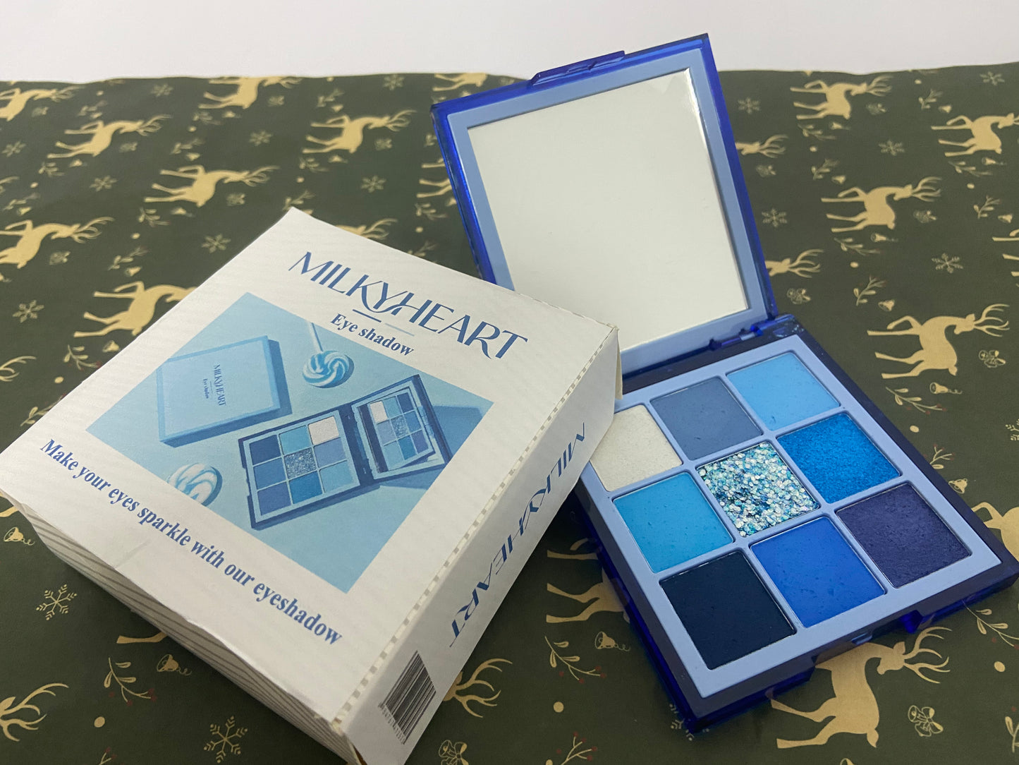 MLKYHEART Eyeshadow Palette 9 Colors Blue Eyeshadow Gemstone Shadow Palette Highly Pigmented Mattes Shimmers Powder Blendable Long Lasting Waterproof Makeup Palette