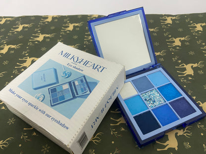 MLKYHEART Eyeshadow Palette 9 Colors Blue Eyeshadow Gemstone Shadow Palette Highly Pigmented Mattes Shimmers Powder Blendable Long Lasting Waterproof Makeup Palette