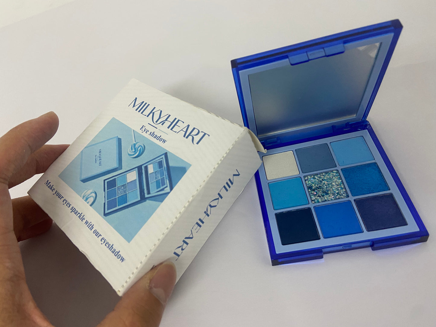 MLKYHEART Eyeshadow Palette 9 Colors Blue Eyeshadow Gemstone Shadow Palette Highly Pigmented Mattes Shimmers Powder Blendable Long Lasting Waterproof Makeup Palette