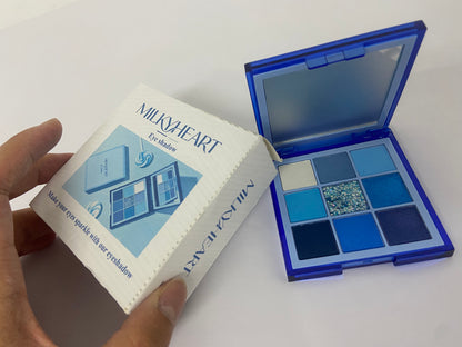MLKYHEART Eyeshadow Palette 9 Colors Blue Eyeshadow Gemstone Shadow Palette Highly Pigmented Mattes Shimmers Powder Blendable Long Lasting Waterproof Makeup Palette