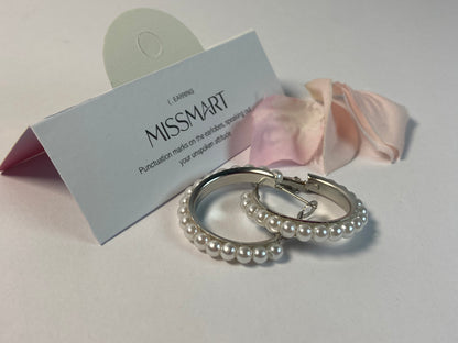 MISSMART Pearl Hoop Ear studs Pearl Earrings for Women Girlfriend Brides Gift Silver Earring Needle