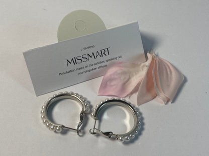 MISSMART Pearl Hoop Ear studs Pearl Earrings for Women Girlfriend Brides Gift Silver Earring Needle