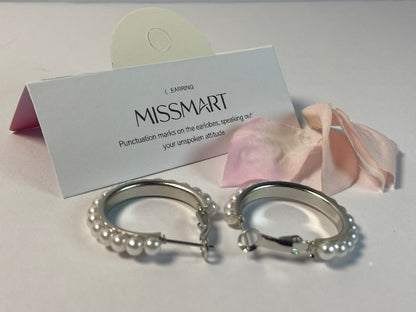 MISSMART Pearl Hoop Ear studs Pearl Earrings for Women Girlfriend Brides Gift Silver Earring Needle