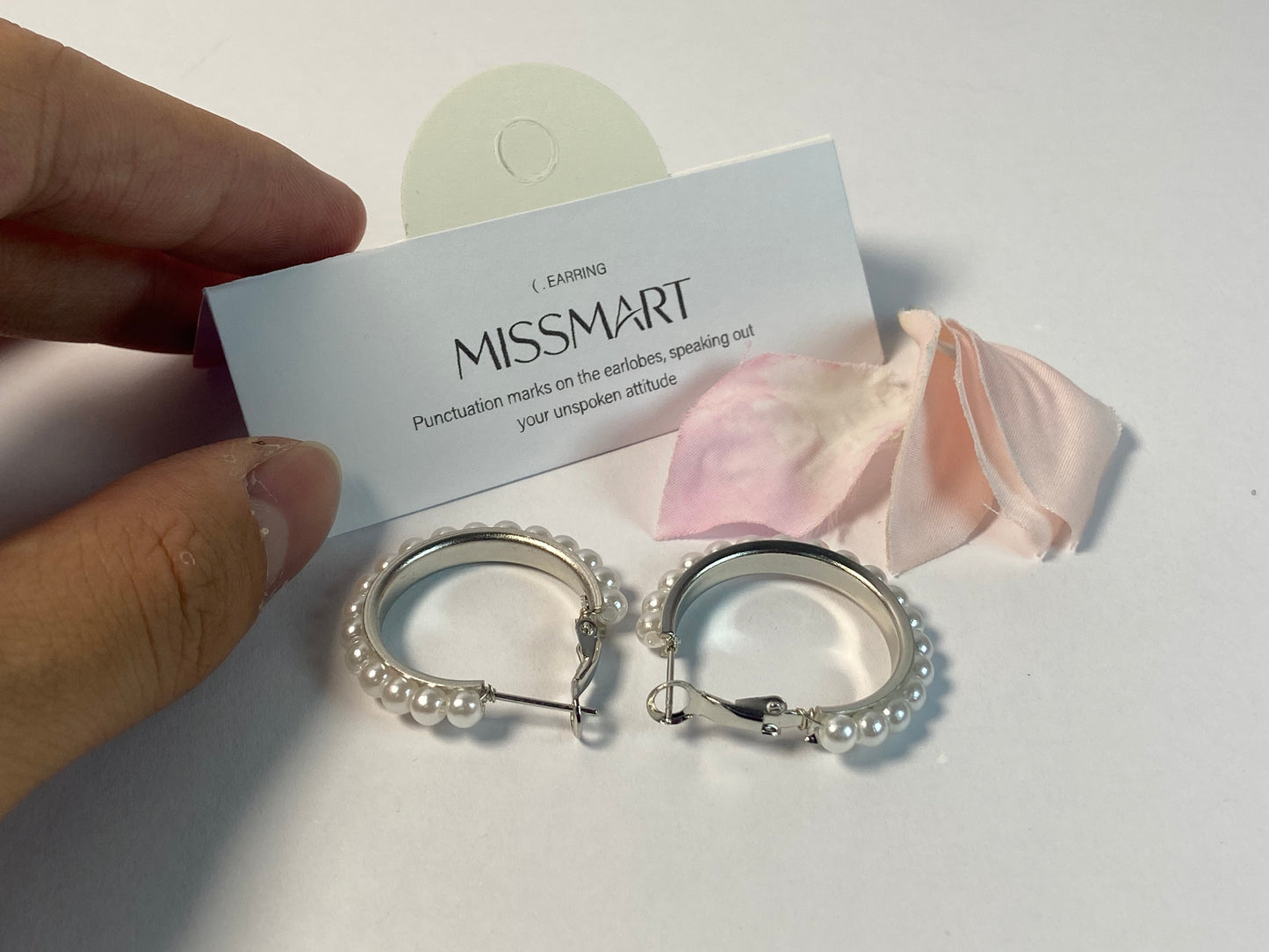 MISSMART Pearl Hoop Ear studs Pearl Earrings for Women Girlfriend Brides Gift Silver Earring Needle