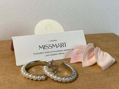 MISSMART Pearl Hoop Ear studs Pearl Earrings for Women Girlfriend Brides Gift Silver Earring Needle