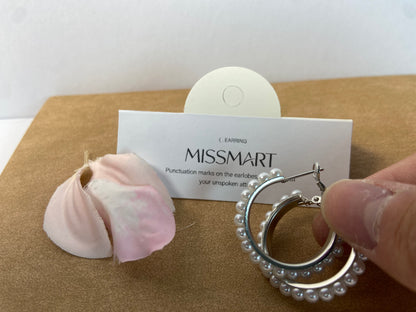 MISSMART Pearl Hoop Ear studs Pearl Earrings for Women Girlfriend Brides Gift Silver Earring Needle