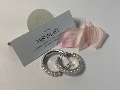 MISSMART Pearl Hoop Ear studs Pearl Earrings for Women Girlfriend Brides Gift Silver Earring Needle