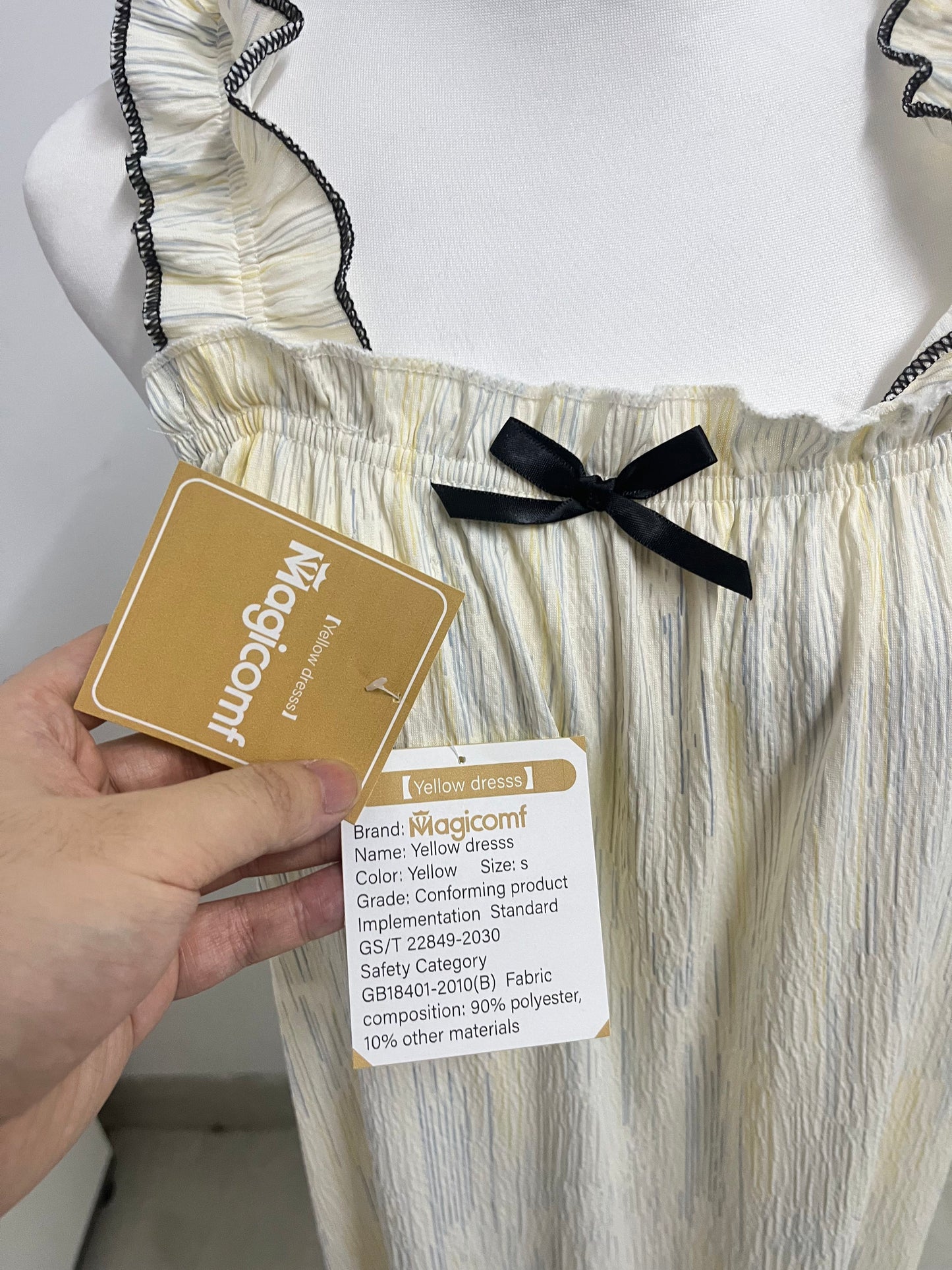 Magicomf Cream Yellow Ruched Ruffle Strap Nightgown