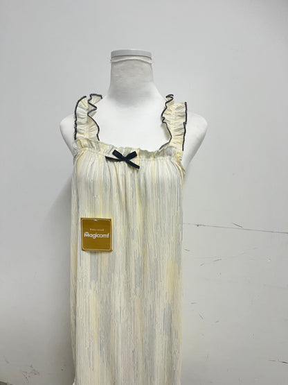 Magicomf Cream Yellow Ruched Ruffle Strap Nightgown