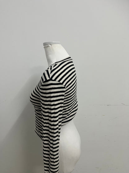 Magicomf Black & White Striped Drawstring Cropped Long-Sleeve Top
