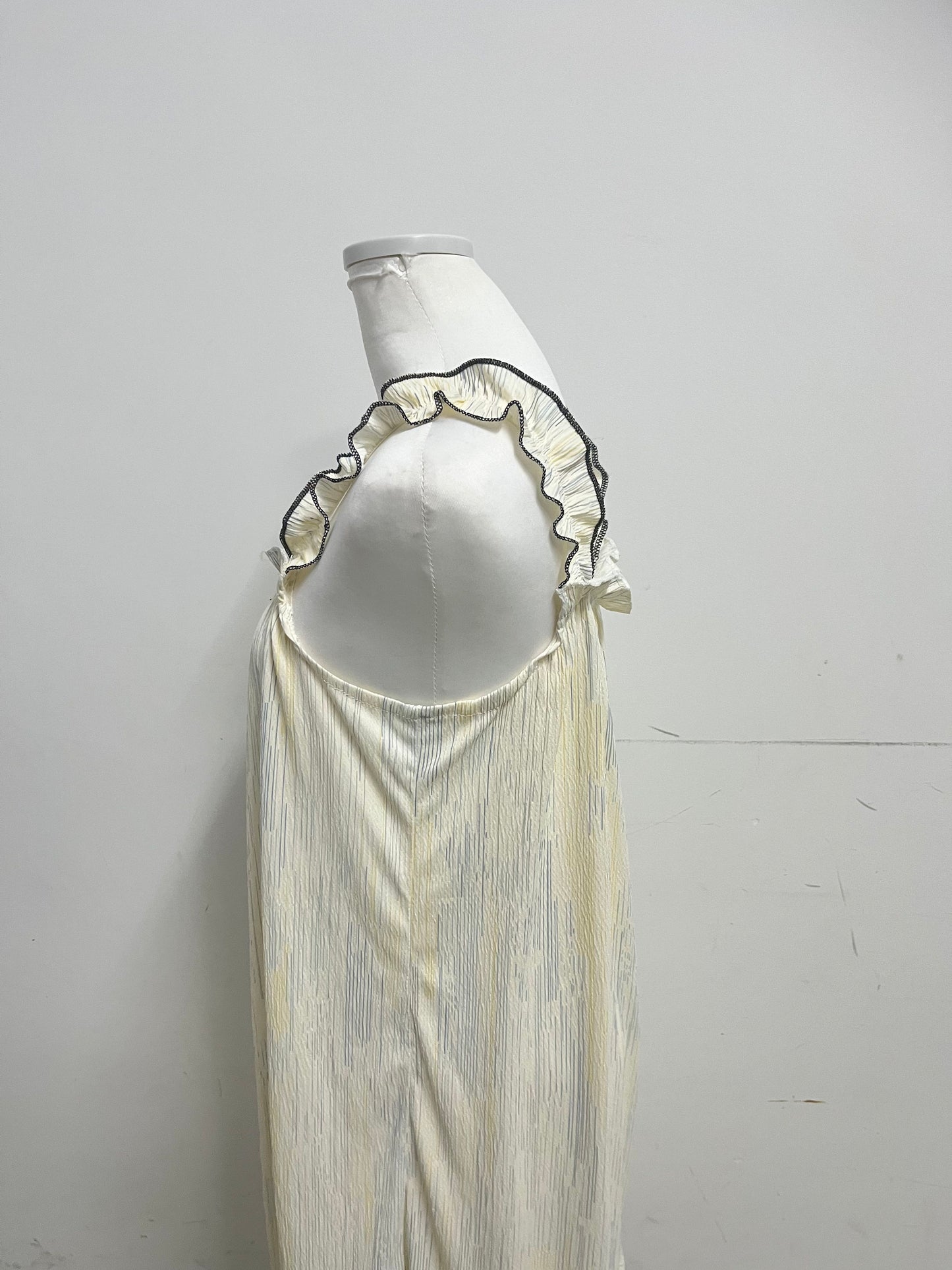 Magicomf Cream Yellow Ruched Ruffle Strap Nightgown