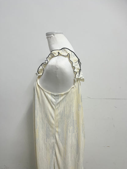 Magicomf Cream Yellow Ruched Ruffle Strap Nightgown