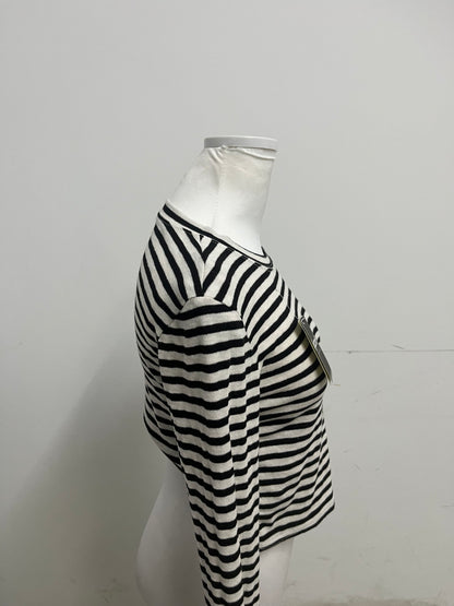 Magicomf Black & White Striped Drawstring Cropped Long-Sleeve Top