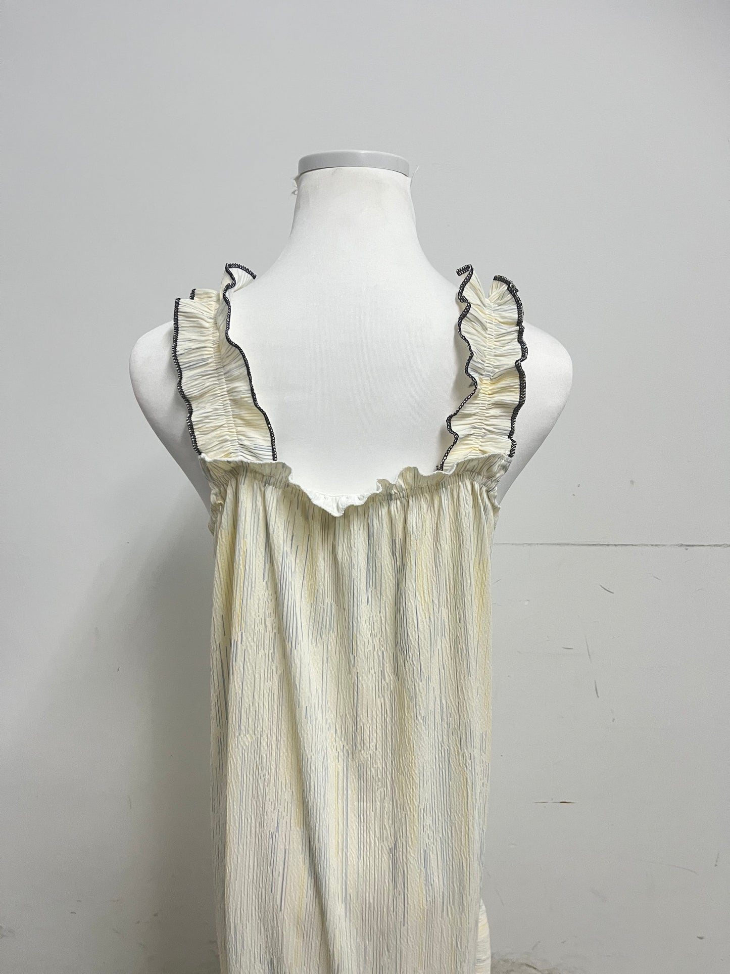 Magicomf Cream Yellow Ruched Ruffle Strap Nightgown