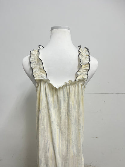 Magicomf Cream Yellow Ruched Ruffle Strap Nightgown