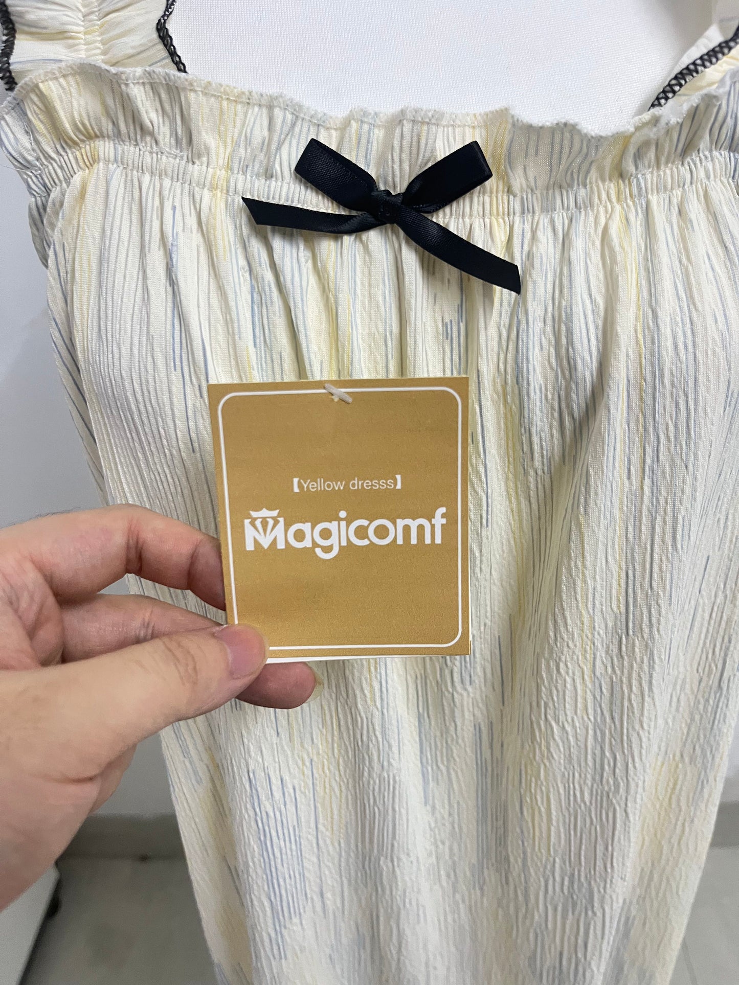 Magicomf Cream Yellow Ruched Ruffle Strap Nightgown