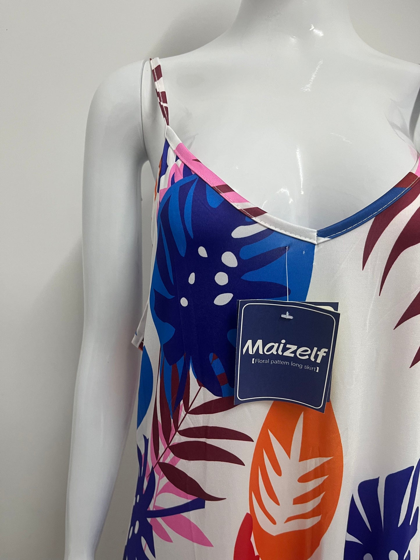 【Maizelf Tropical Leaf Print Maxi Slip Dress】—— Effortless Vacation Style for Warm Days