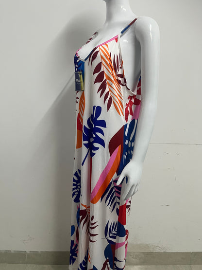 【Maizelf Tropical Leaf Print Maxi Slip Dress】—— Effortless Vacation Style for Warm Days
