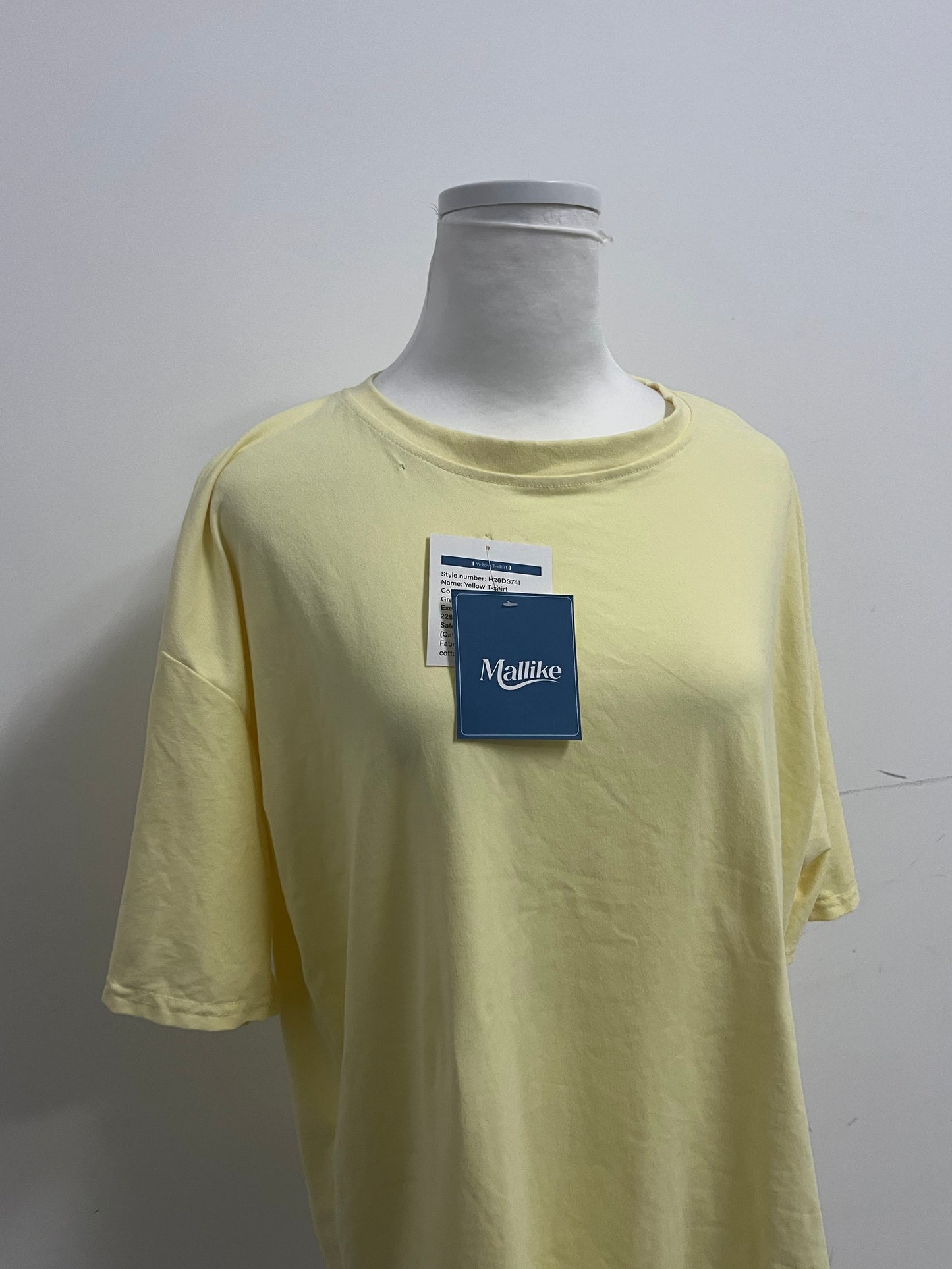 Mallike 100% Cotton Oversized T-Shirt - Yellow Short-Sleeve for Daily & Lounge Wear