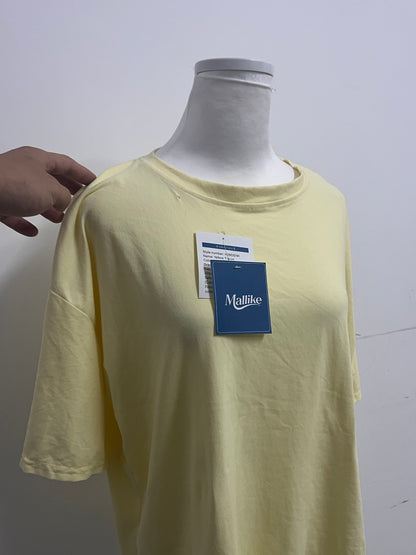 Mallike 100% Cotton Oversized T-Shirt - Yellow Short-Sleeve for Daily & Lounge Wear