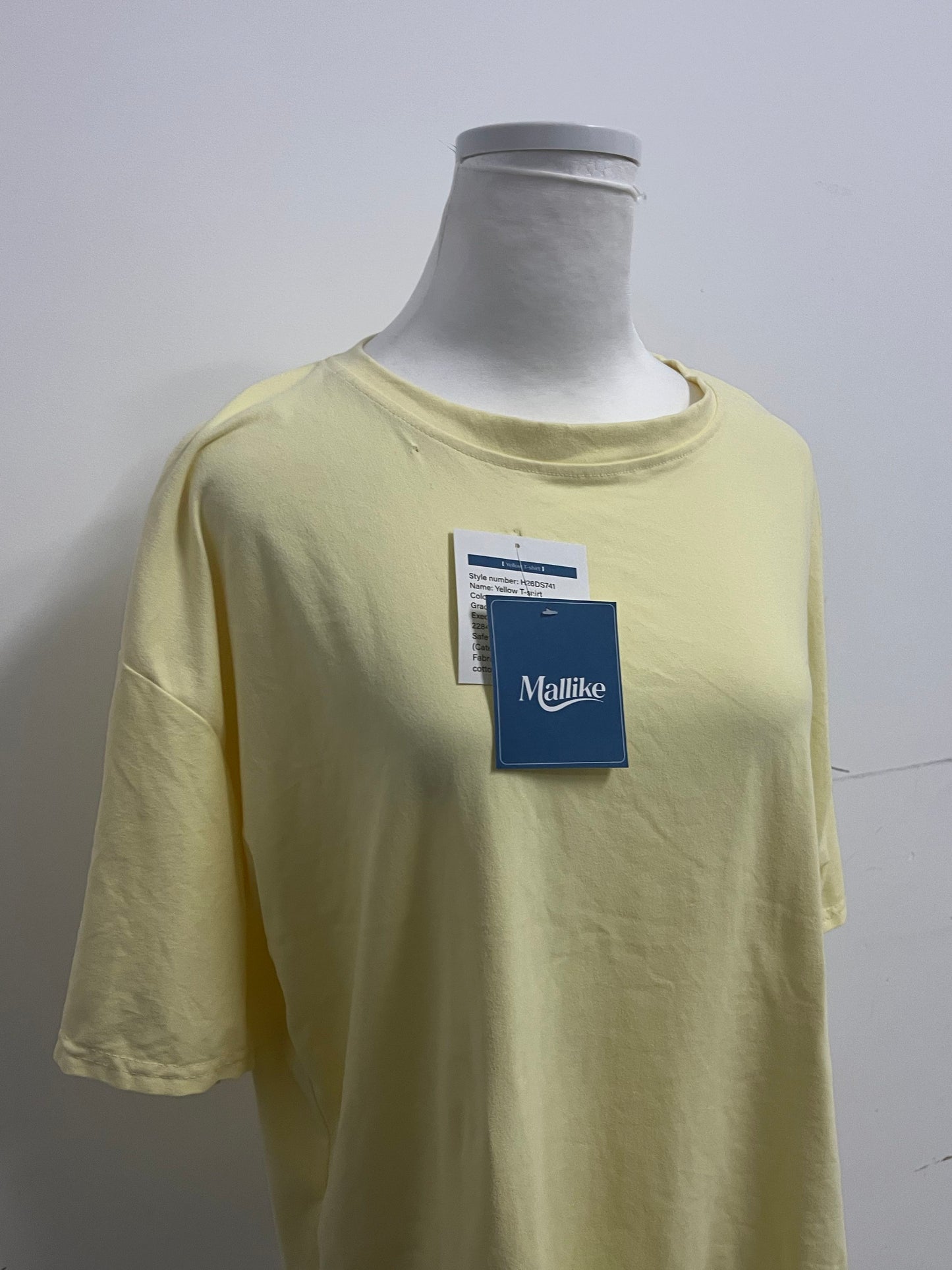 Mallike 100% Cotton Oversized T-Shirt - Yellow Short-Sleeve for Daily & Lounge Wear
