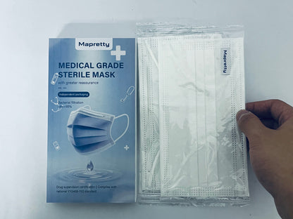 Mapretty Disposable Face Masks 30-Pack, 3-Ply (98% BFE) -Individually Wrapped Masks for Family & Office Use