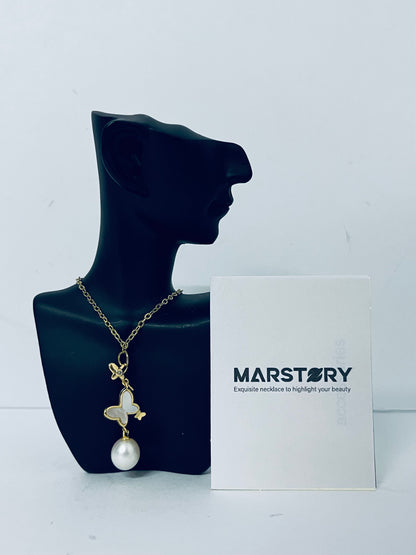 MARSTORY Women Butterfly Pendant Clavicle Chain Necklace Gold Pearl Butterfly Necklace Personality Temperament and Design Pearl Necklace Jewelry Gifts