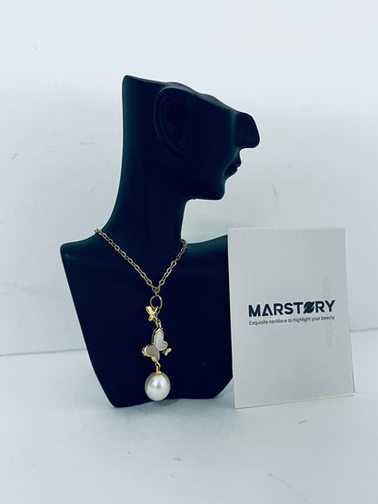 MARSTORY Women Butterfly Pendant Clavicle Chain Necklace Gold Pearl Butterfly Necklace Personality Temperament and Design Pearl Necklace Jewelry Gifts