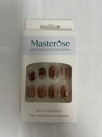 Masterose Almond Press on Nails Medium Almond Fake Nails Marble False Nails with Brown Marble Designs Nude Glue on Nails Heart Stick on Nails Cute Acrylic Nails Full Cover Glossy Artificial Nails