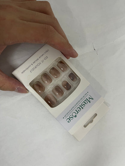 Masterose Almond Press on Nails Medium Almond Fake Nails Marble False Nails with Brown Marble Designs Nude Glue on Nails Heart Stick on Nails Cute Acrylic Nails Full Cover Glossy Artificial Nails