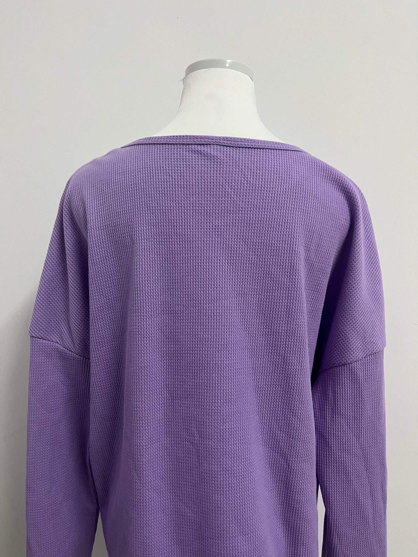 Melse Women's Waffle Knit Long Sleeve Top - Loose Fit Crew Neck Casual Pullover Sweatshirt in Purple