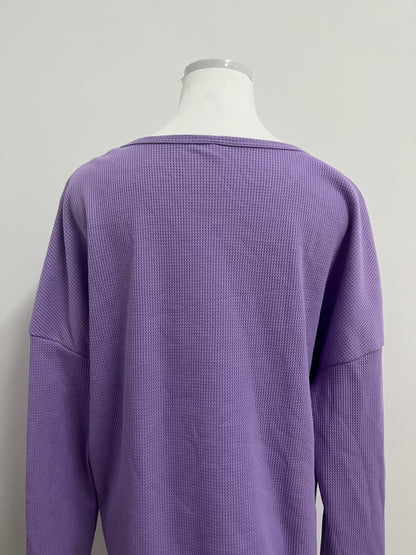 Melse Women's Waffle Knit Long Sleeve Top - Loose Fit Crew Neck Casual Pullover Sweatshirt in Purple