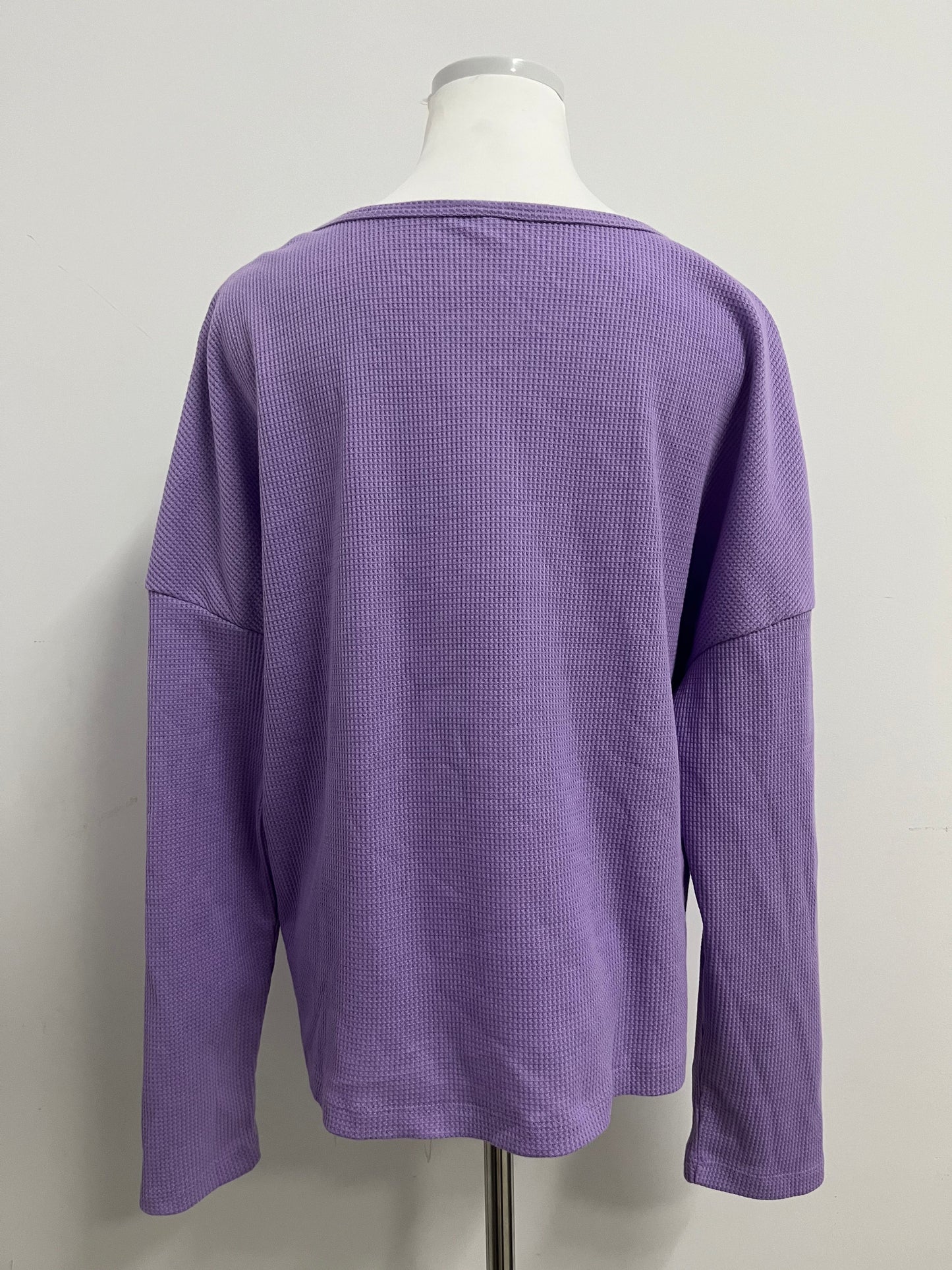 Melse Women's Waffle Knit Long Sleeve Top - Loose Fit Crew Neck Casual Pullover Sweatshirt in Purple