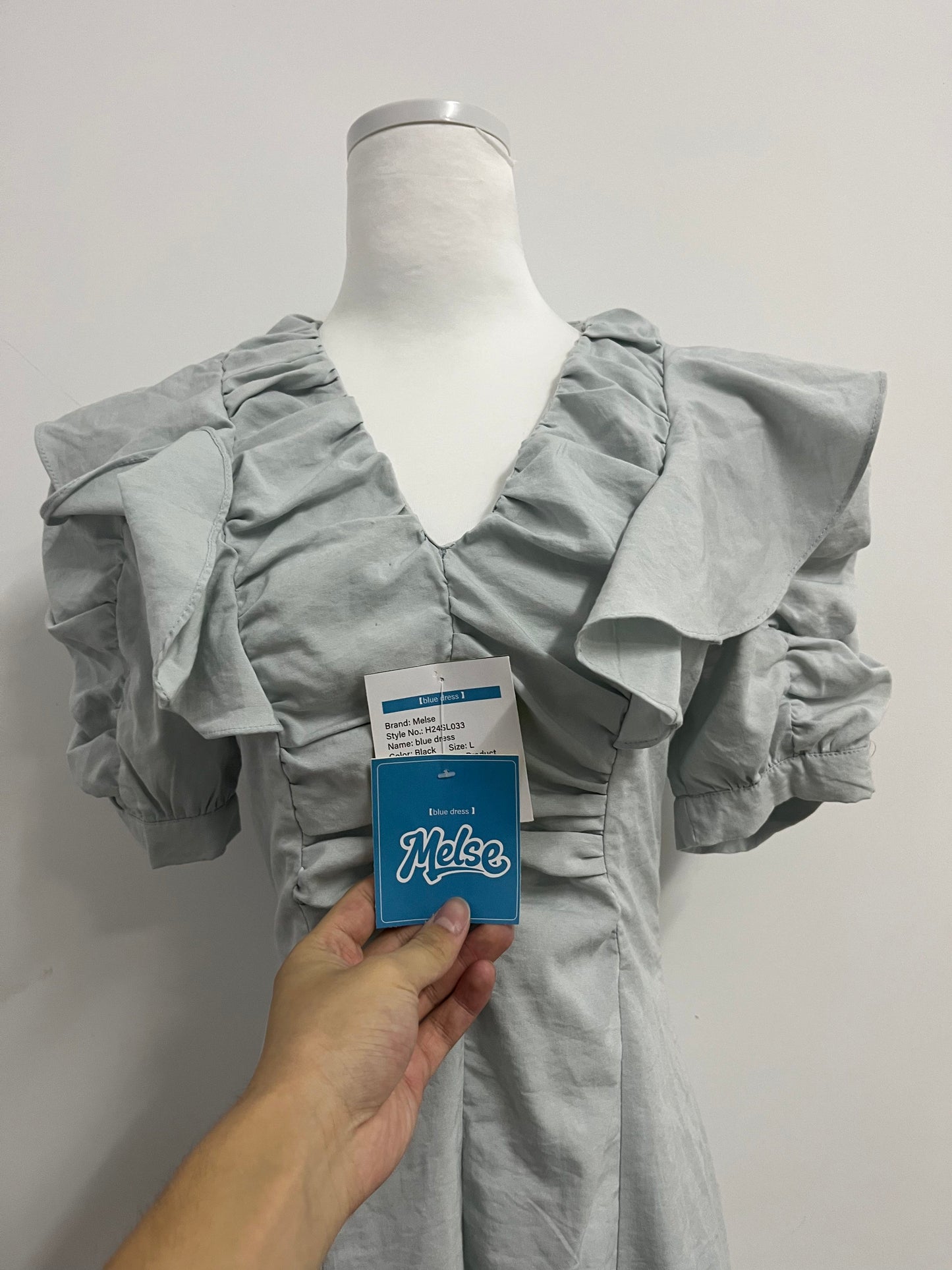 Melse Women's Ruffle V-Neck Short Sleeve Fit-and-Flare Mini Dress - Elegant Casual Party Dress