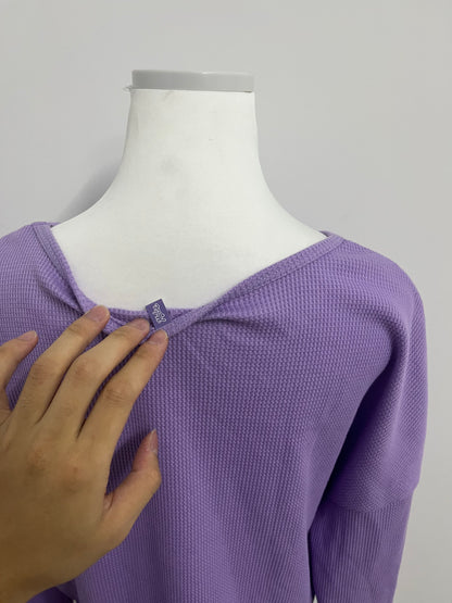 Melse Women's Waffle Knit Long Sleeve Top - Loose Fit Crew Neck Casual Pullover Sweatshirt in Purple