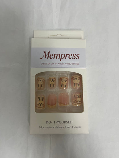 Mempress Fake Nails Long Coffin Press on Nails Cute Nails Tips Rabbit pattern Full Cover False Nails Pink for Women and Girls 24Pcs