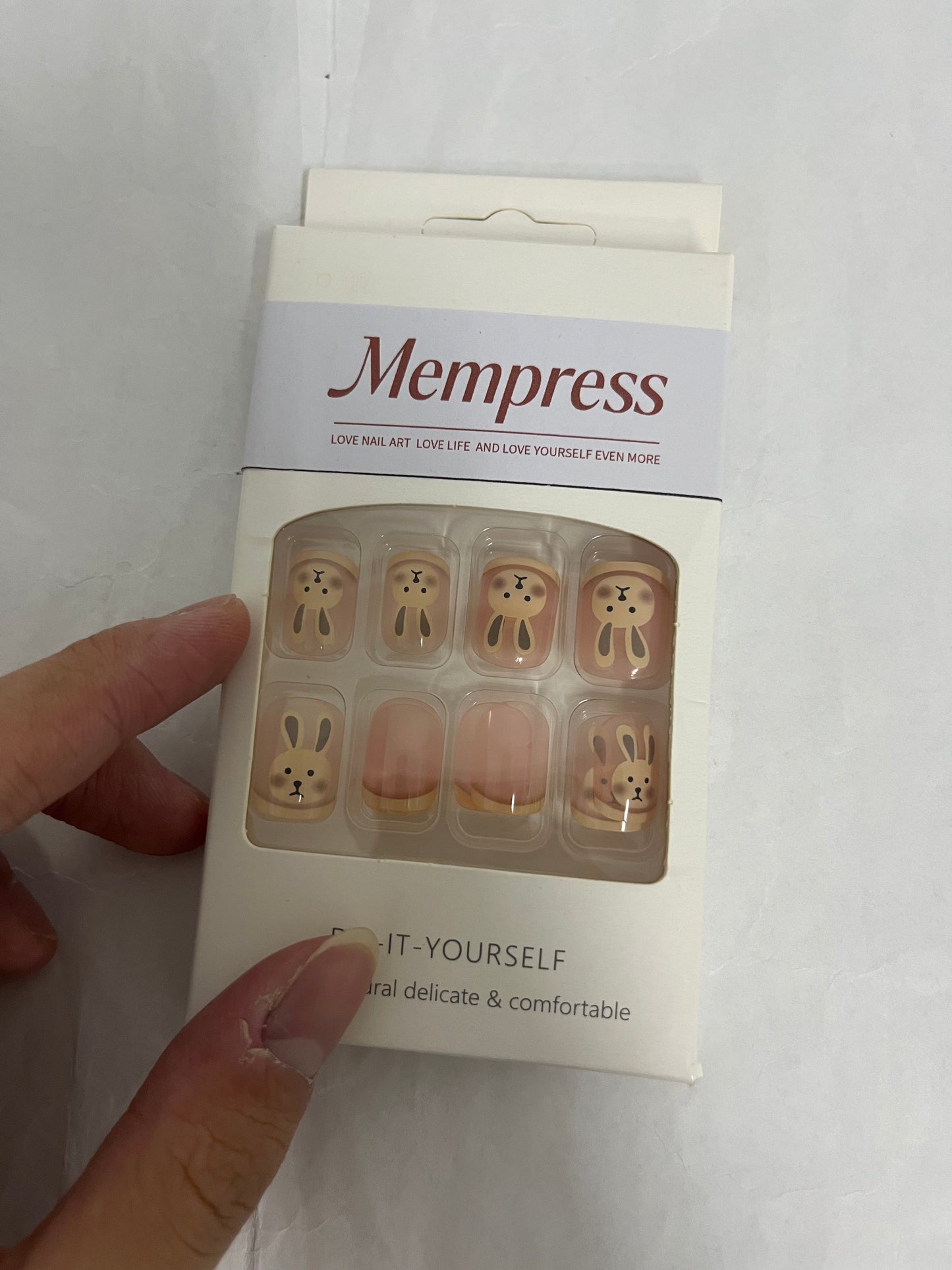 Mempress Fake Nails Long Coffin Press on Nails Cute Nails Tips Rabbit pattern Full Cover False Nails Pink for Women and Girls 24Pcs